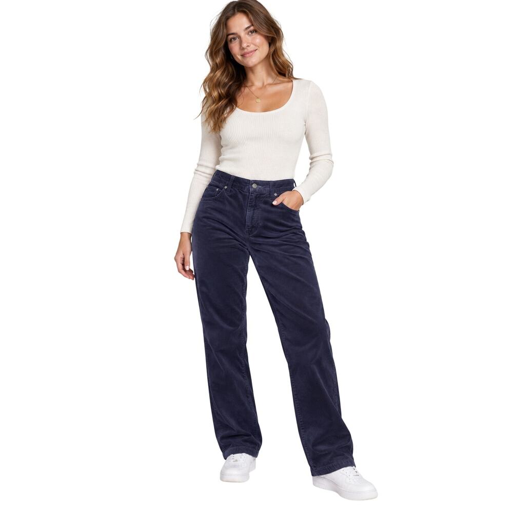 Talbots straight leg corduroy navy blue jeans pants relaxed career casual sz 12